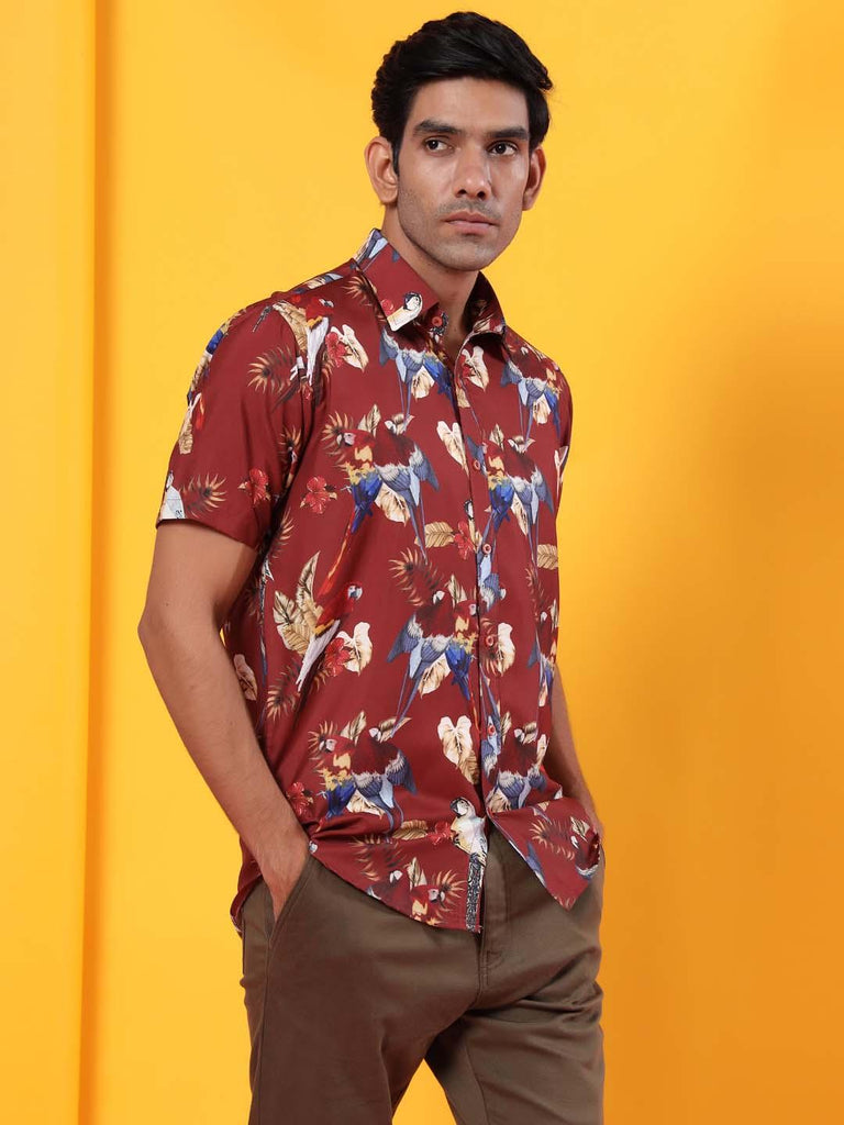 Maroon Tropical Printed Shirt - Tistabene