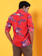 Red Floral Printed Crepe Shirt - Tistabene