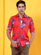 Red Floral Printed Crepe Shirt - Tistabene