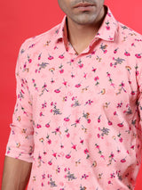 Pink Floral Printed Crepe Shirt