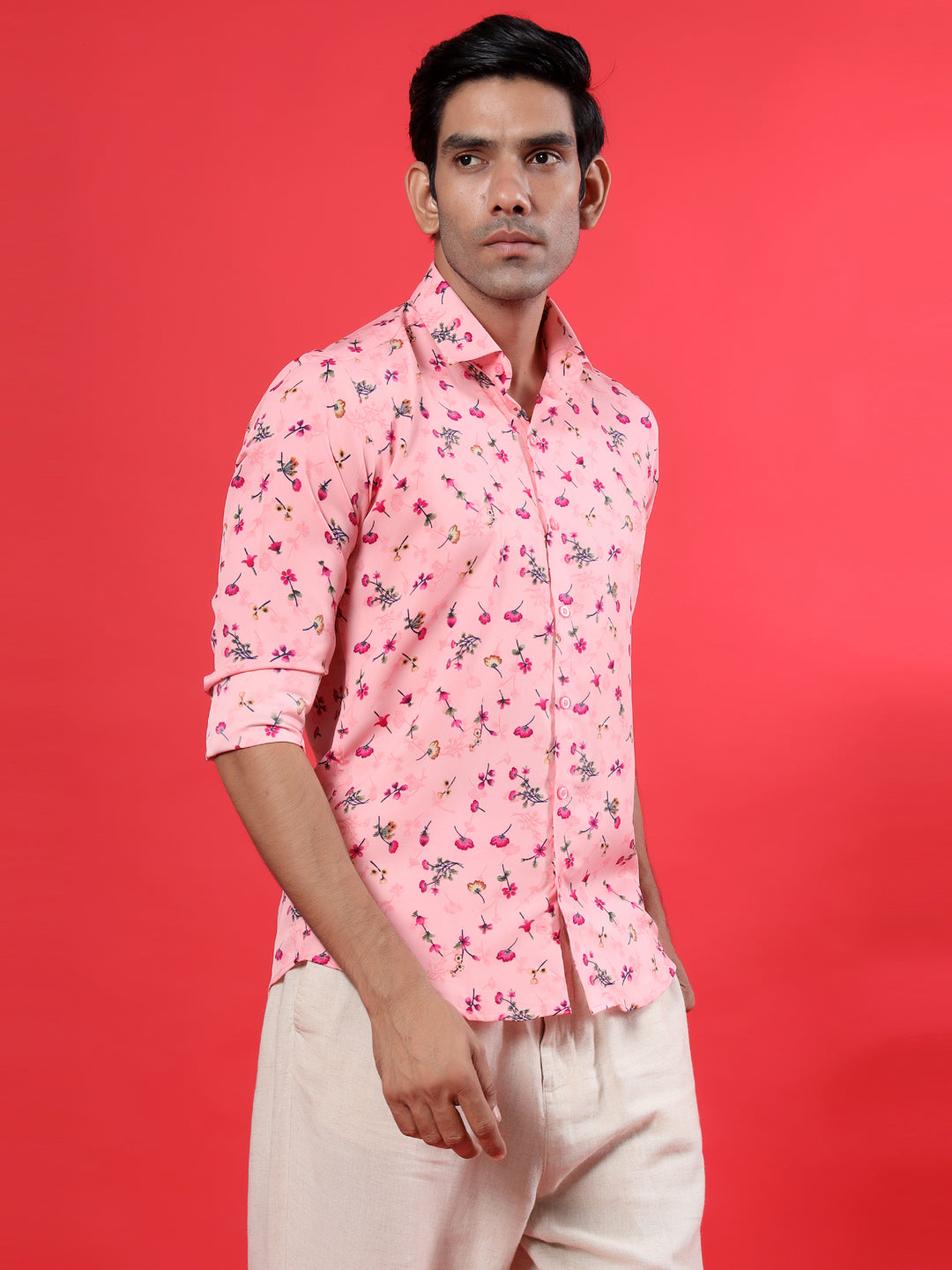 Pink Floral Printed Crepe Shirt