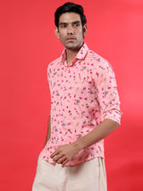 Pink Floral Printed Crepe Shirt