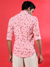 Pink Floral Printed Crepe Shirt
