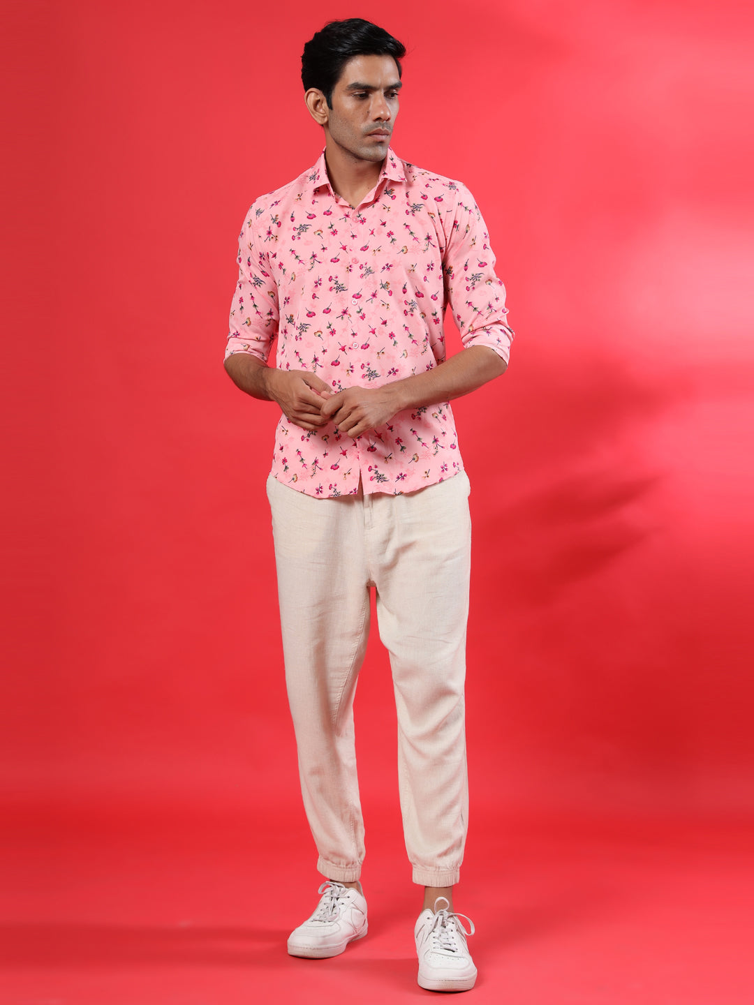 Pink Floral Printed Crepe Shirt