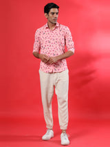 Pink Floral Printed Crepe Shirt