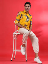 Yellow Floral Printed Crepe Shirt