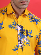 Yellow Floral Printed Crepe Shirt
