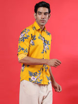 Yellow Floral Printed Crepe Shirt