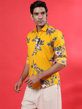Yellow Floral Printed Crepe Shirt