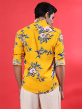 Yellow Floral Printed Crepe Shirt