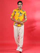 Yellow Floral Printed Crepe Shirt