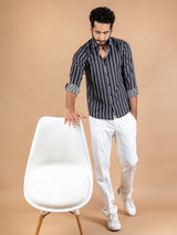 Black Stripes Crepe Shirt