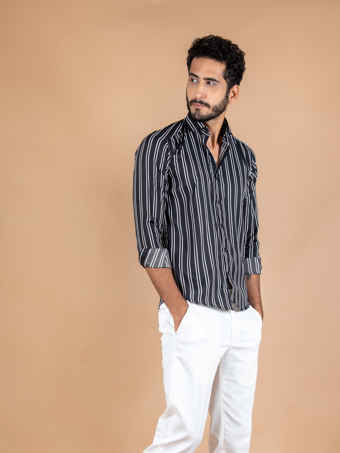 Black Stripes Crepe Shirt