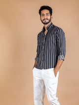 Black Stripes Crepe Shirt