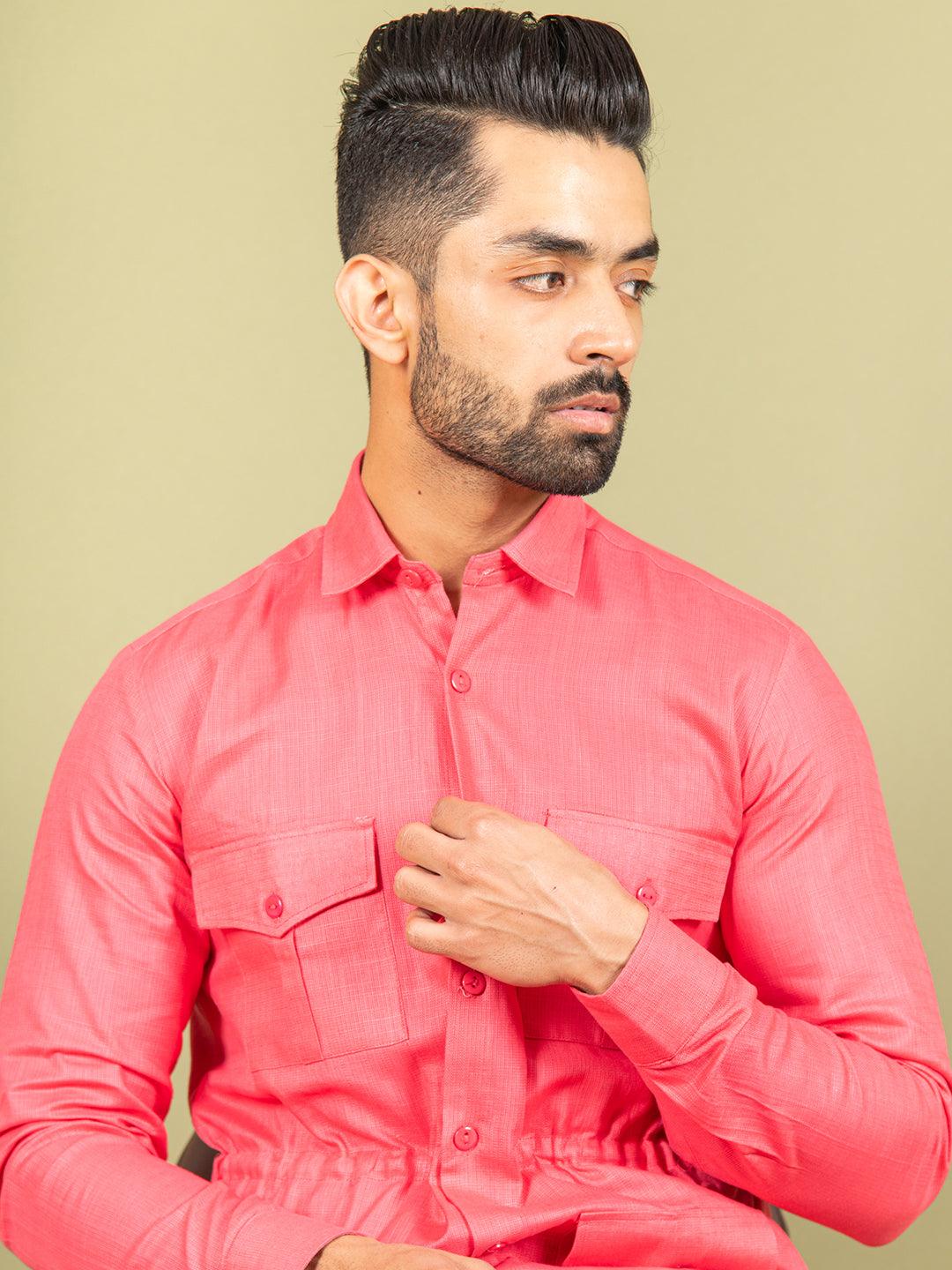 Pink Orion 4 Pocket Linen Shirt - Tistabene