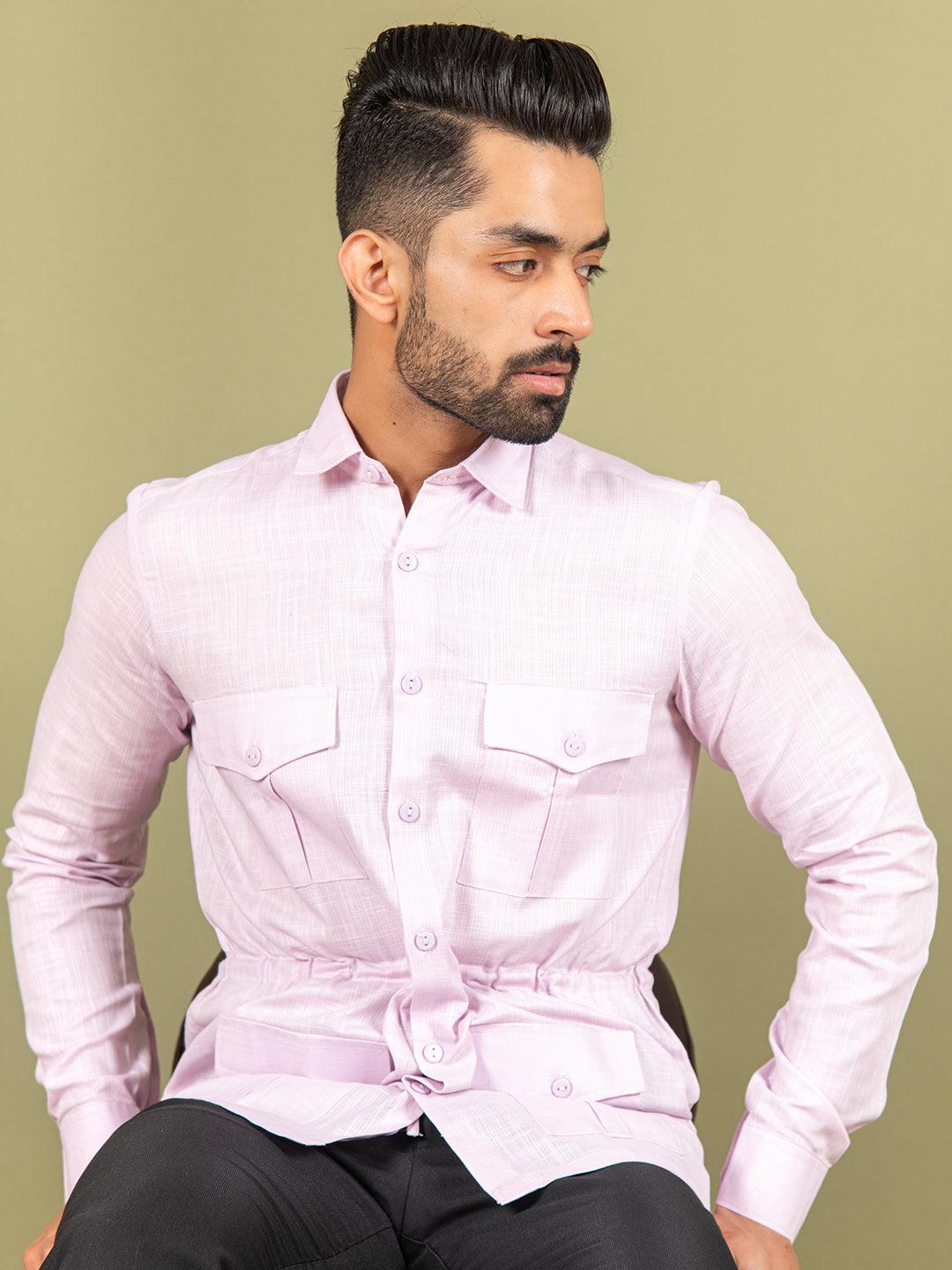 Baby Pink Orion 4 Pocket Linen Shirt - Tistabene