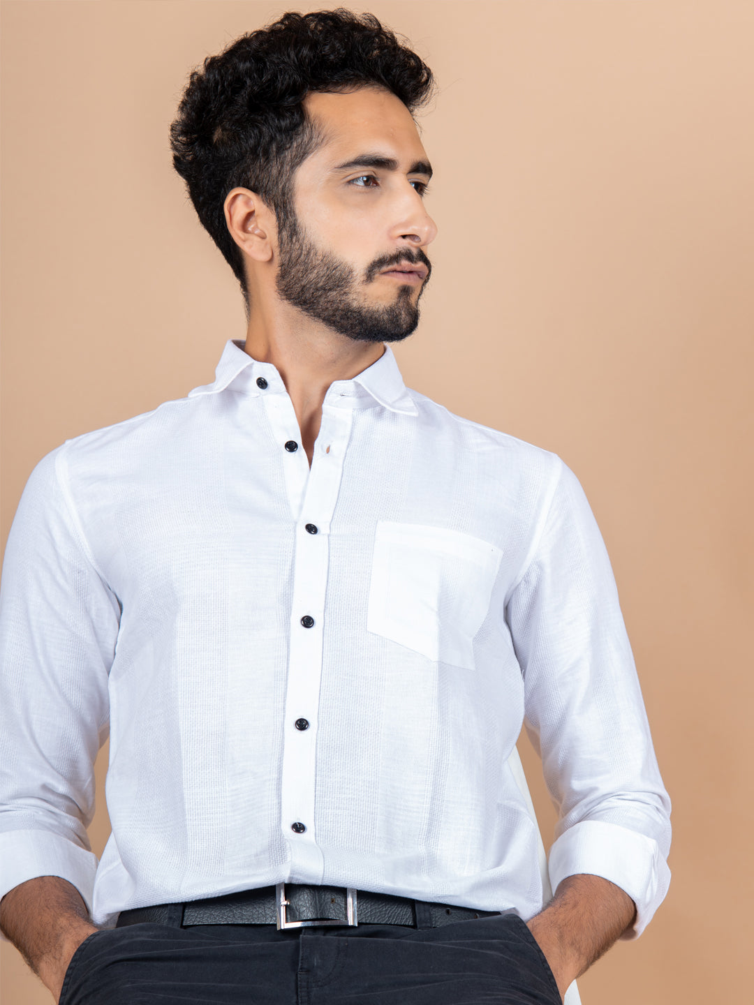 White Self Designer Shirt