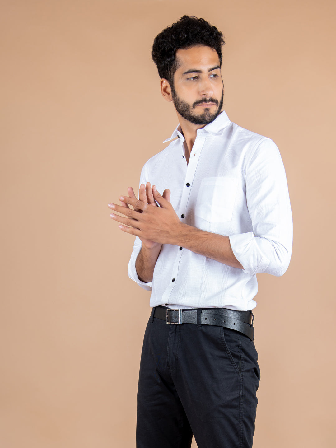 White Self Designer Shirt