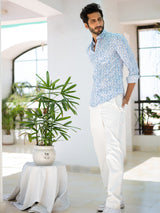 printed blue shirt