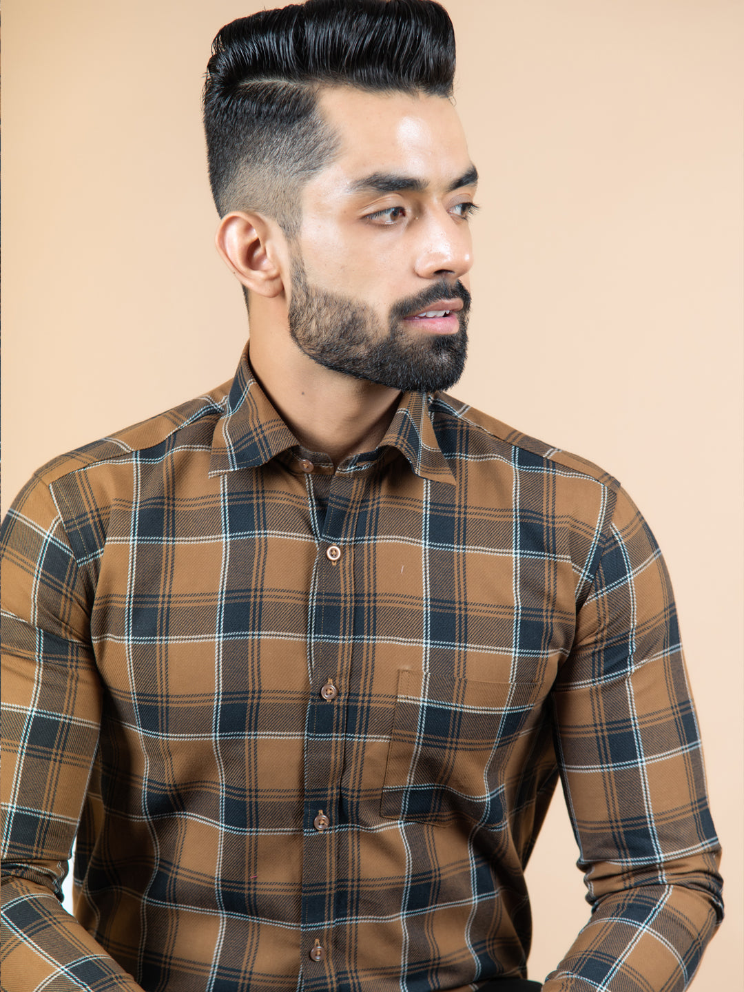 brown check shirt