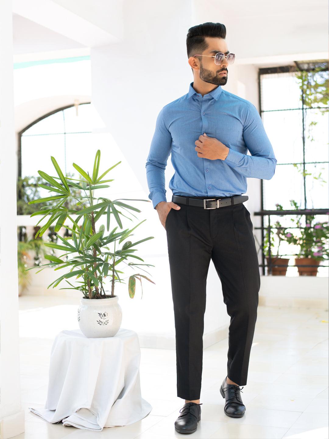 Blue Solid Cotton Shirt - Tistabene