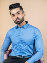 Blue Solid Cotton Shirt - Tistabene