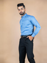 Blue Solid Cotton Shirt - Tistabene