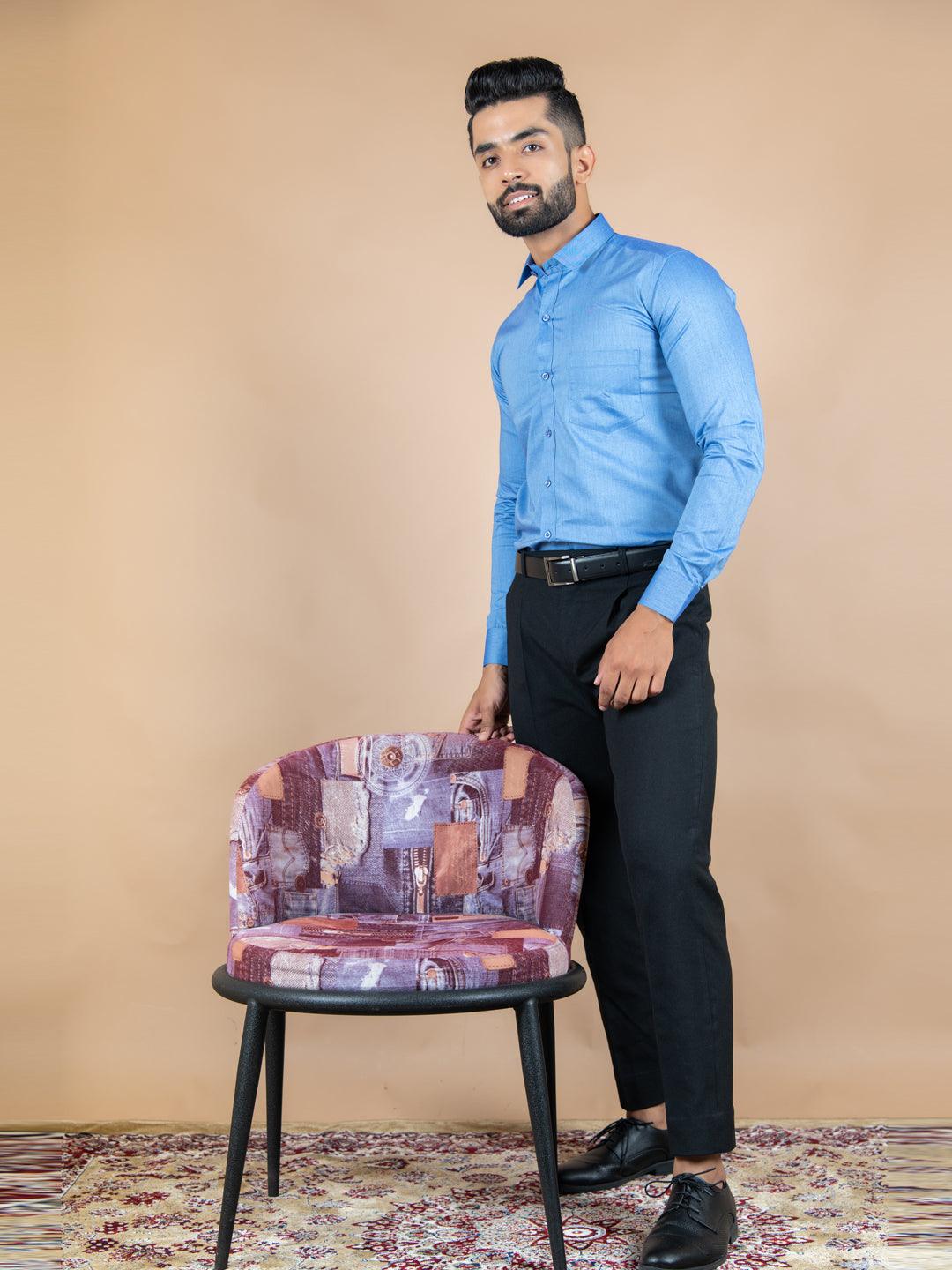 Blue Solid Cotton Shirt - Tistabene