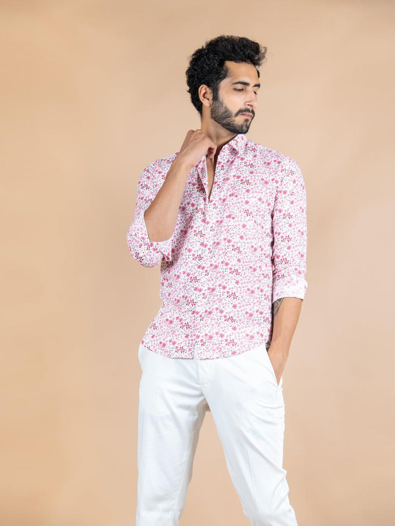 Pink Floral Printed Giza Cotton Shirt - Tistabene