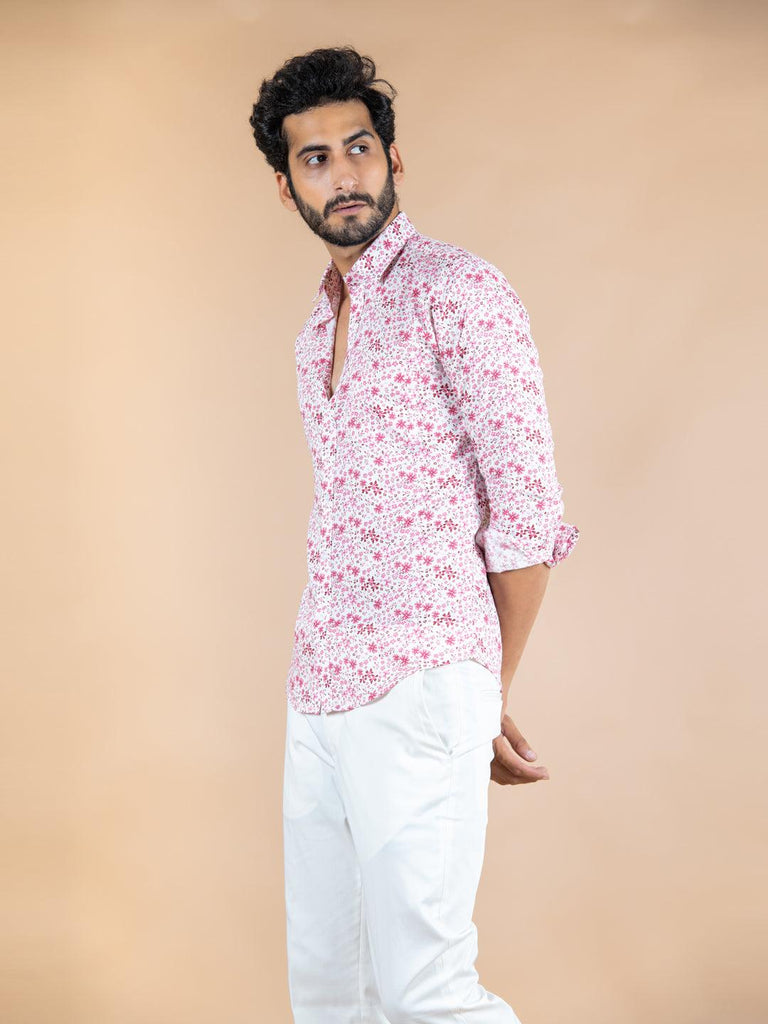 Pink Floral Printed Giza Cotton Shirt - Tistabene