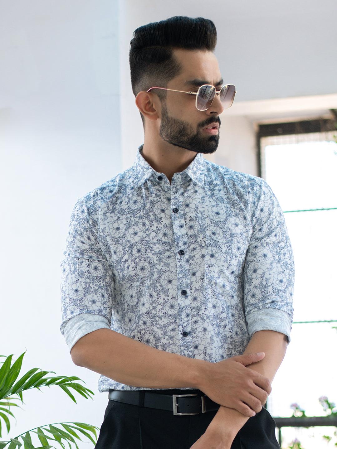 Buy White Flower Giza Cotton Shirt Online Tistabene Tistabene