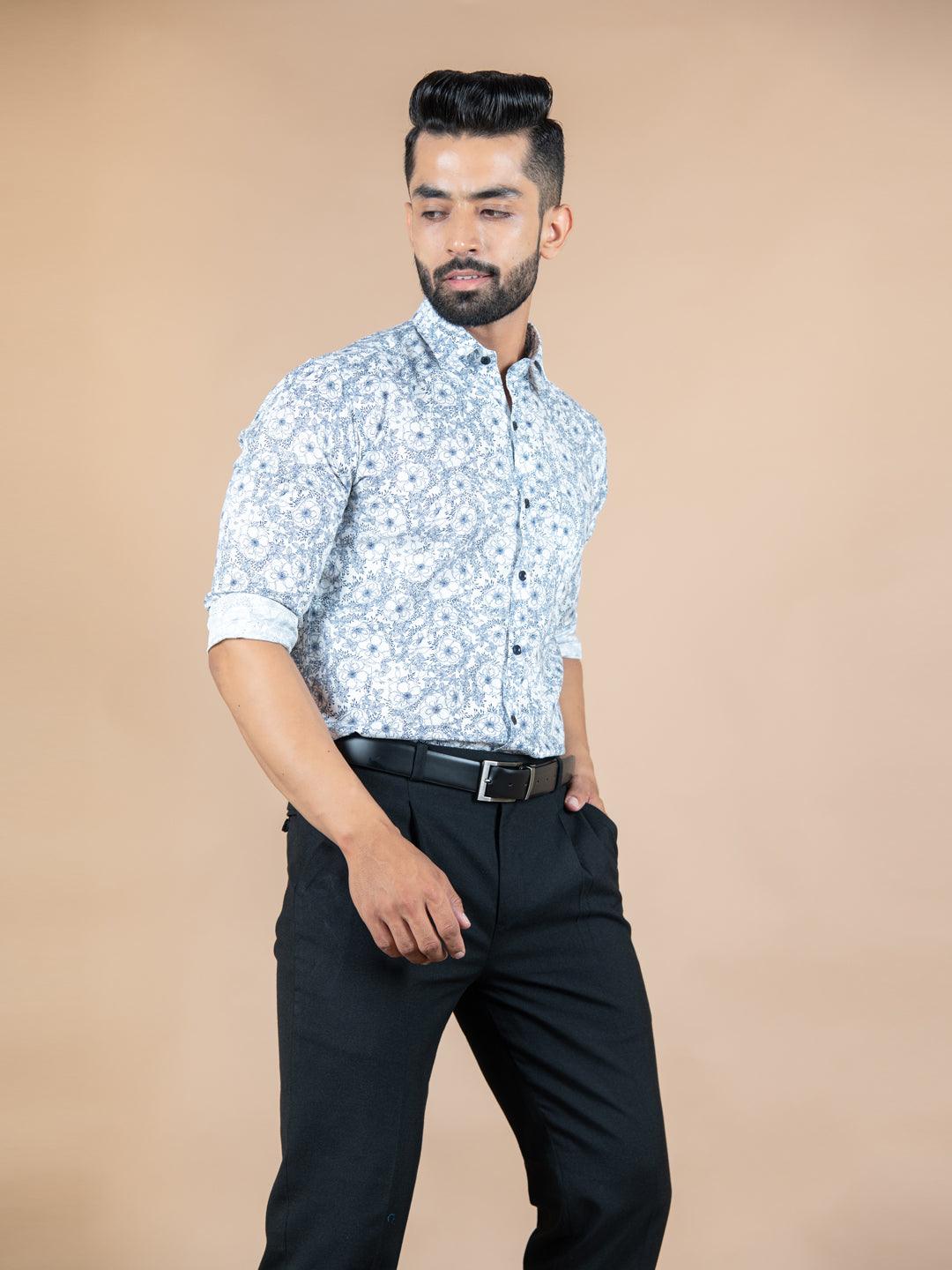 Buy White Flower Giza Cotton Shirt Online Tistabene Tistabene