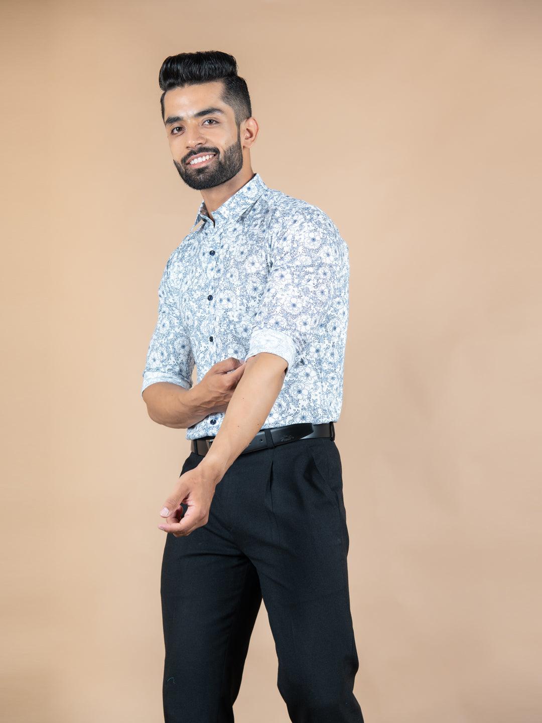 Buy White Flower Giza Cotton Shirt Online Tistabene Tistabene