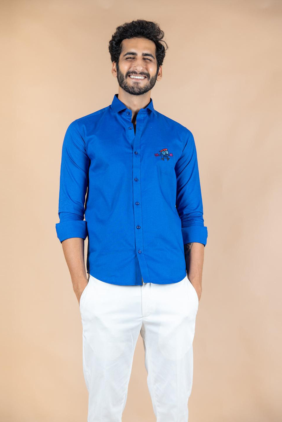 Dexter Embroidered Blue Cotton Shirt - Tistabene