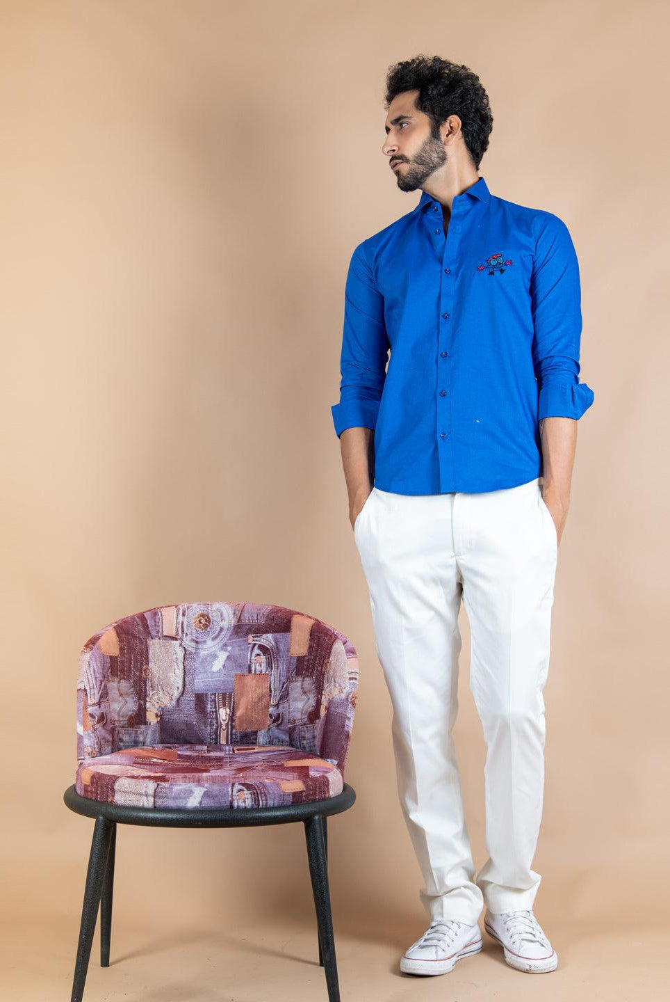 Dexter Embroidered Blue Cotton Shirt - Tistabene
