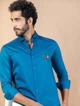 Among Us Embroidered Teal Blue Cotton Shirt