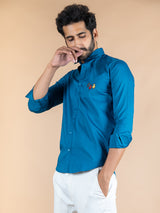 Among Us Embroidered Teal Blue Cotton Shirt