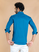 Among Us Embroidered Teal Blue Cotton Shirt