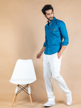 Among Us Embroidered Teal Blue Cotton Shirt