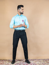 Captain America Embroidered Blue Cotton Shirt - Tistabene