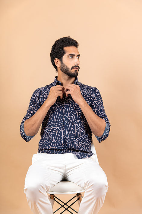 Blue Printed Shirts For Men