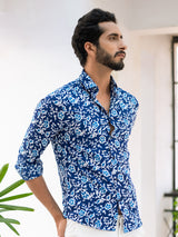 Blue Abstract Printed Crepe Shirt