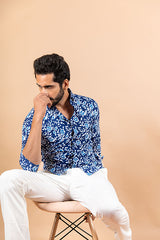Blue Abstract Printed Crepe Shirt