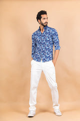Blue Abstract Printed Crepe Shirt