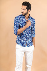 Blue Abstract Printed Crepe Shirt