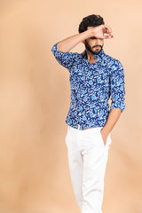 Blue Abstract Printed Crepe Shirt