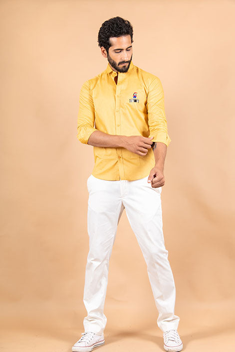 Yellow Mario Embroidered Cotton Shirt