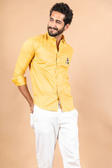 Yellow Mario Embroidered Cotton Shirt