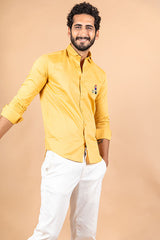 Yellow Mario Embroidered Cotton Shirt