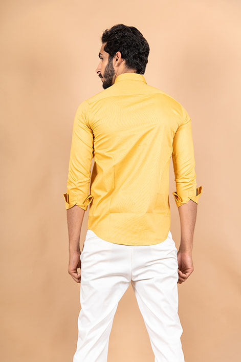 Yellow Mario Embroidered Cotton Shirt